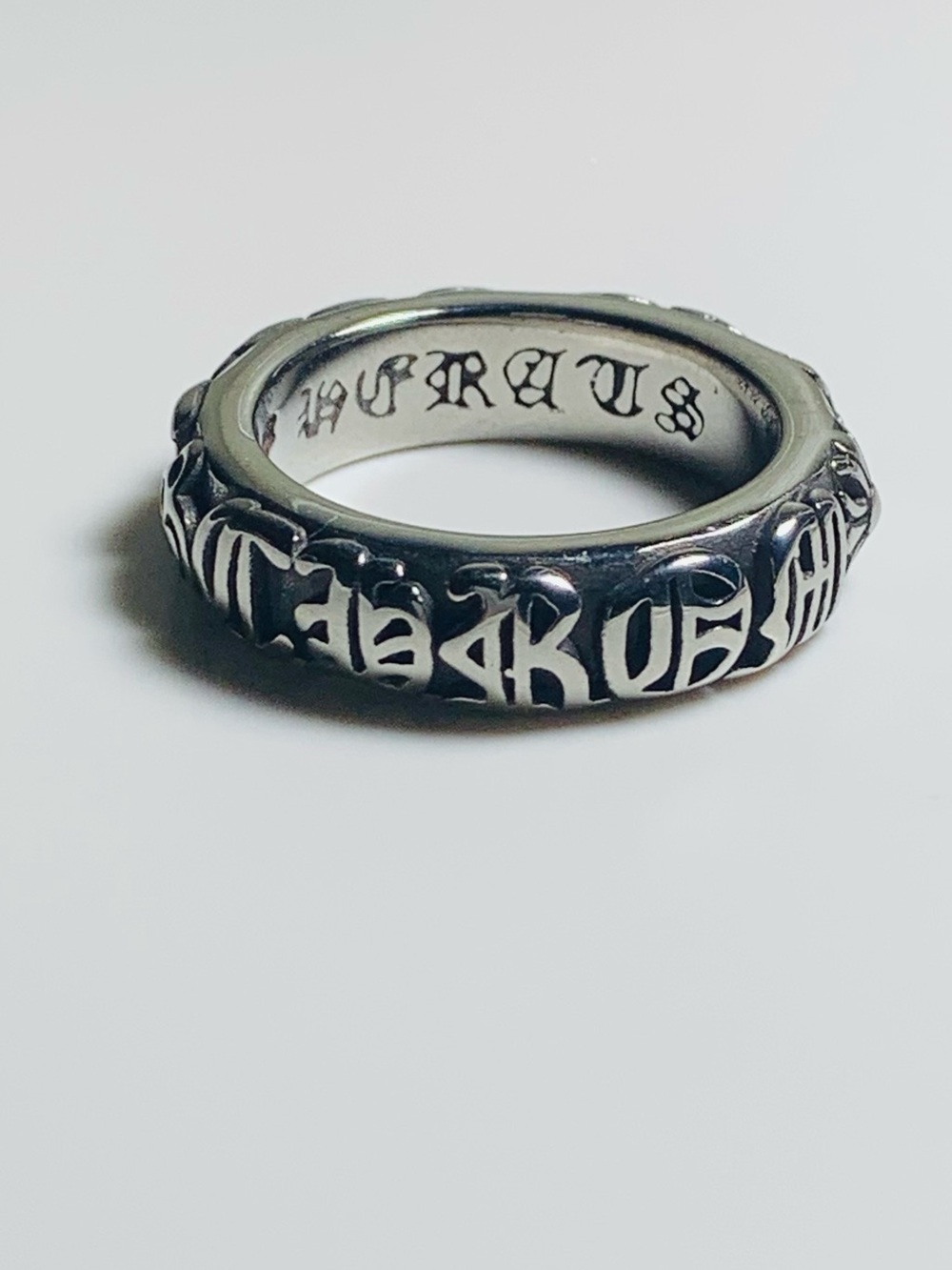 “Chrome Hearts” Silver Gothic Script Band Ring Size 10-11 (Unisex)